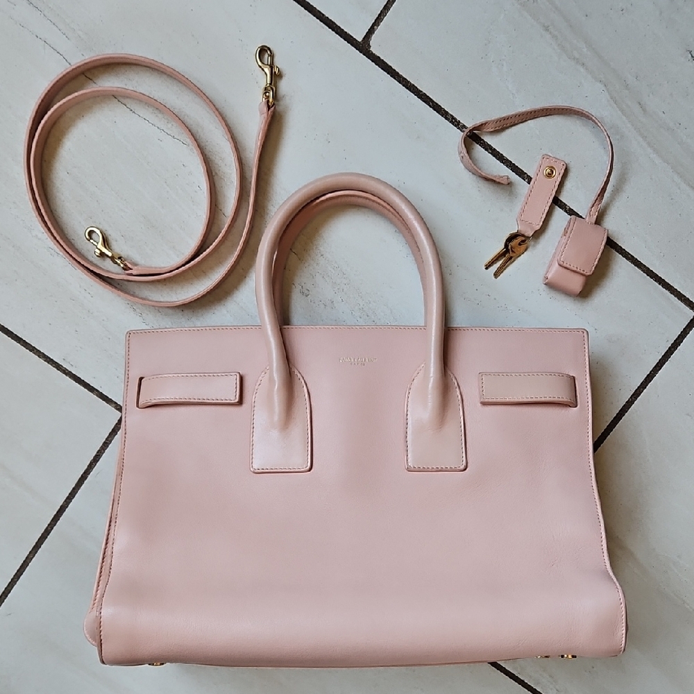 YSL Saint Laurent Sac du Jour Pink Leather Crossbody Bag W/Lock + Keys